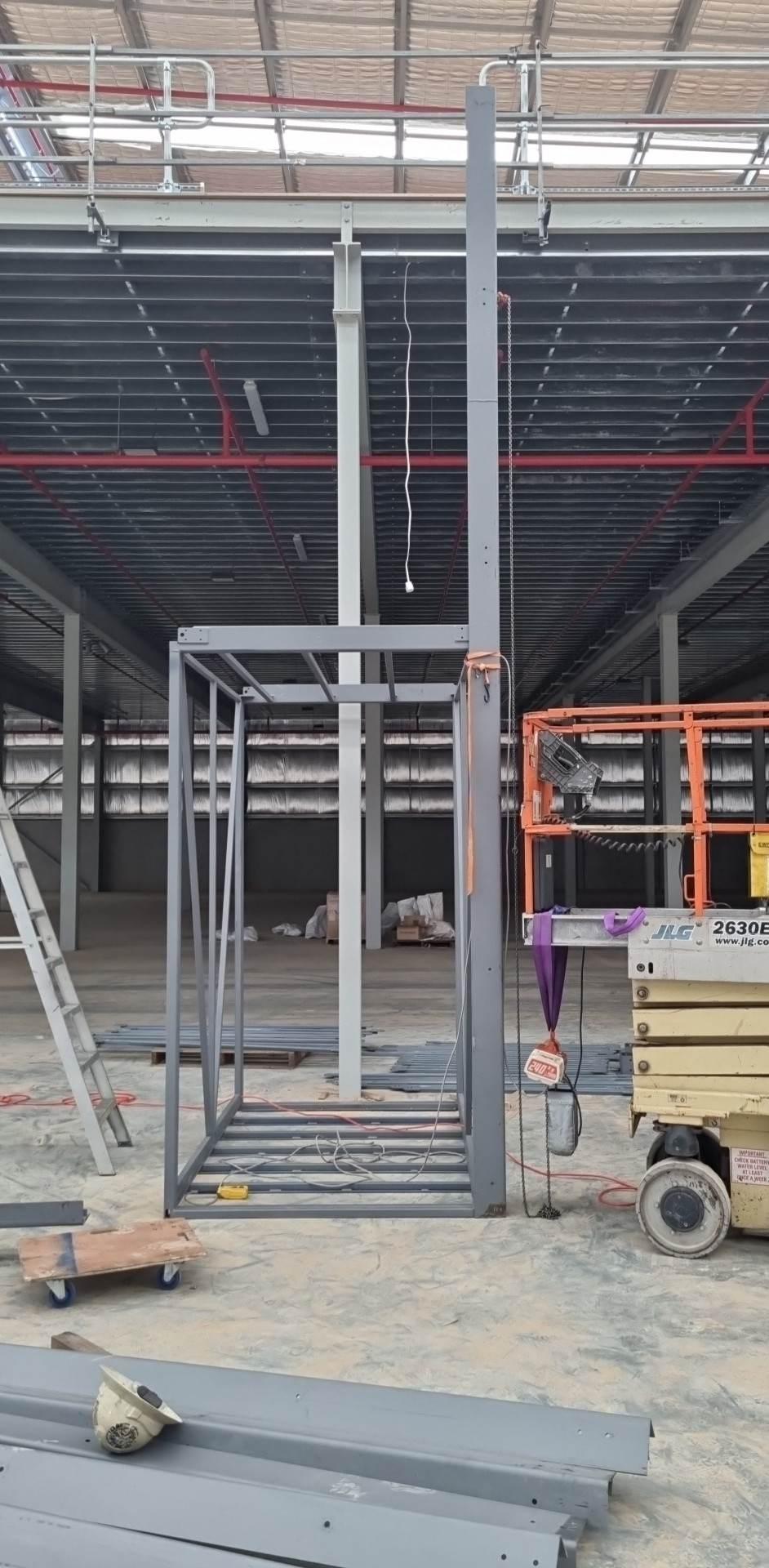 The shaft frame taking shape beneath the mezzanine