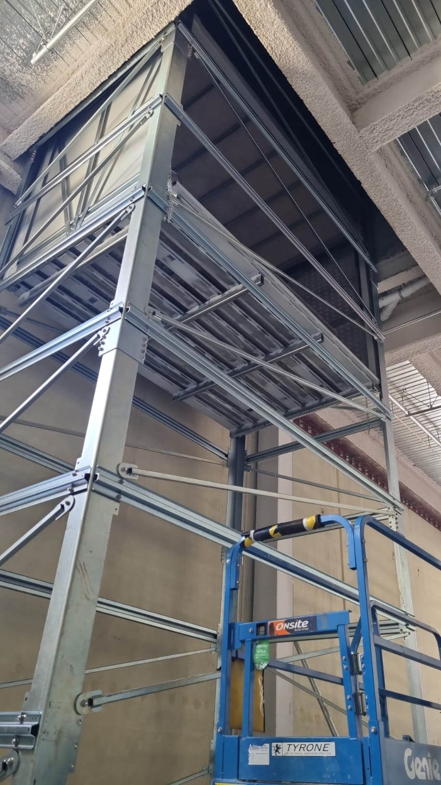 Looking up the hoist tower during the fit-out